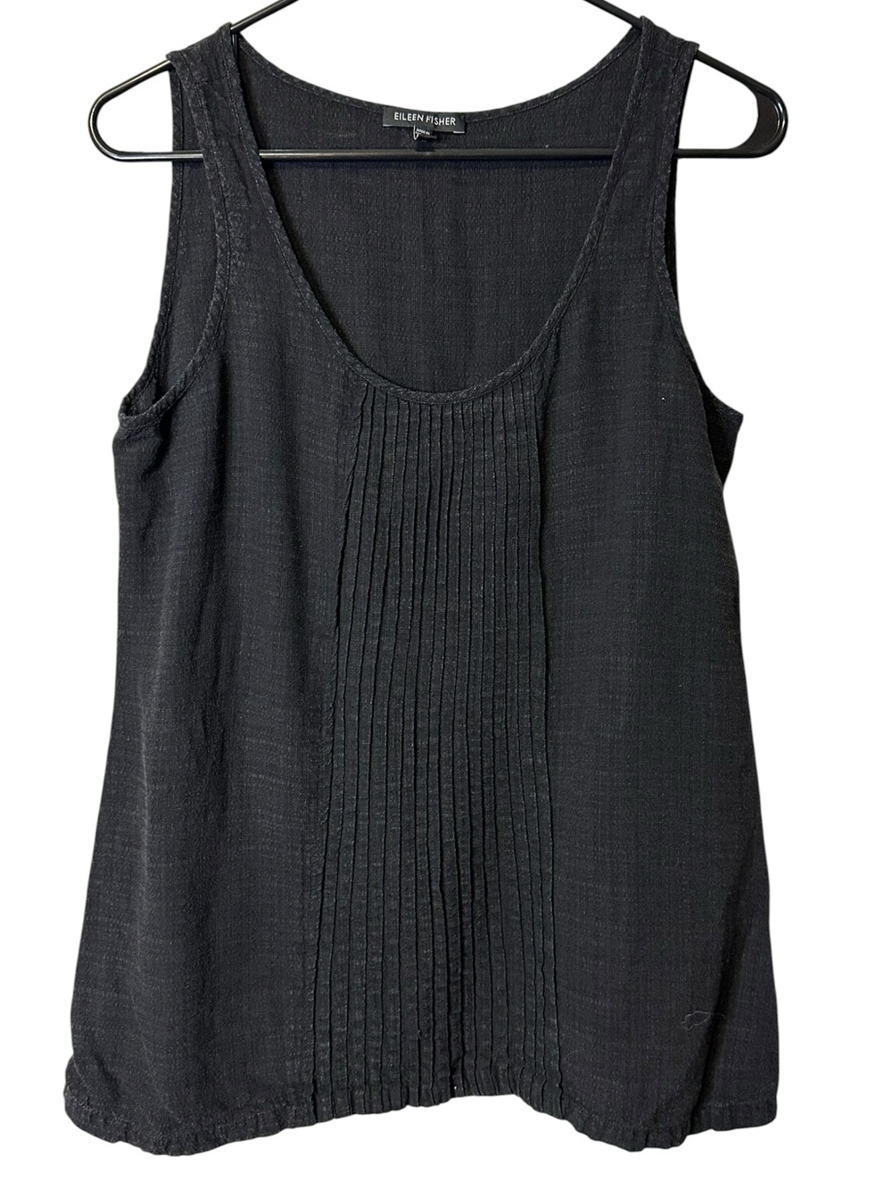 Eileen Fisher Linen Pintuck Tank Lagenlook Coastal Quiet Luxury Minimalist Sz S